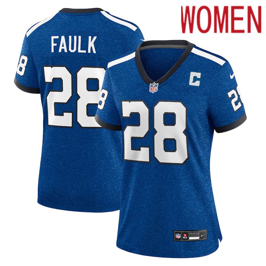 Women Indianapolis Colts #28 Marshall Faulk Nike Royal Indiana Nights Alternate Game NFL Jersey